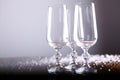 Glasses over a table close-up waiting for celebration, Royalty Free Stock Photo