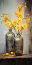 Yellow Flower Glass Vases In Irene Sheri Style - Uhd Image