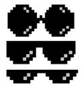 Glasses pixel art style 8-bit, thug lifestyle, vector glasses meme for design photos and pictures, easy to edit
