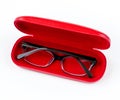 Glasses in red case on a white background Royalty Free Stock Photo