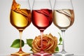 glasses of red, white, and rose wine Royalty Free Stock Photo