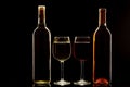 Glasses of Red and White Wine with Bottles Royalty Free Stock Photo