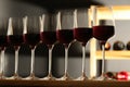 Glasses of red wine in cellar Royalty Free Stock Photo