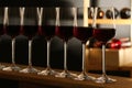 Glasses of red wine in cellar Royalty Free Stock Photo