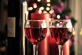 Glasses of red wine with Christmas decoration Royalty Free Stock Photo