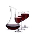 Glasses with red wine and decanter on white background Royalty Free Stock Photo