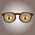 Glasses with reflection in them mugs with coffee. Icons of coffee-dependence. Vector illustration