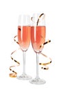 Glasses of rose champagne with gold streamer Royalty Free Stock Photo