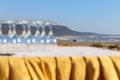 Glasses served for a banquet on the beach