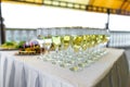 Glasses with shampagne and wine in restaurant Royalty Free Stock Photo