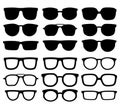 Glasses silhouette. Geek eyewear, cool sunglasses and eyeglasses silhouettes vector collection