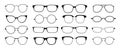 Glasses silhouette. Sun glasses hipster frame set, fashion black plastic rims, round geek style retro nerd glasses