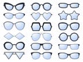 Glasses silhouette. Various eyeglasses frames for men and women fashionable sunglasses. Optical vision glasses of