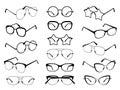 Glasses silhouettes. Modern eyeglasses, fashion black eyewear symbols. Stylish retro sunglasses. Medical spectacles