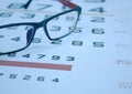 Glasses on Snellen chart