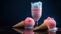 Glasses with tasty cotton candy cocktail on black background, generative ai Royalty Free Stock Photo