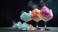 Glasses with tasty cotton candy cocktail on black background, generative ai Royalty Free Stock Photo