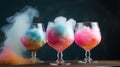 Glasses with tasty cotton candy cocktail on black background, generative ai Royalty Free Stock Photo