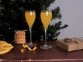 In the glasses there is a Mimosa cocktail with champagne and orange juice Royalty Free Stock Photo