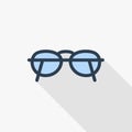 Glasses thin line flat color icon. Linear vector symbol. Colorful long shadow design.