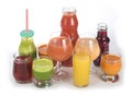 Glasses with various fresh vegetable juices on white Royalty Free Stock Photo