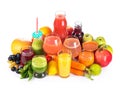 Glasses with various fresh vegetable juices on white Royalty Free Stock Photo