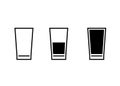 Glasses of water with different measure, icon set. Simple signs different levels of water. Full, half full, empty glass Royalty Free Stock Photo