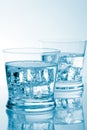 Glasses of water with ice with copyspace