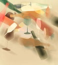 Glasses and wine bottles are seen in abstract motion and color in this illustration Royalty Free Stock Photo