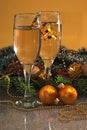 Glasses of wine and Christmas decoration Royalty Free Stock Photo