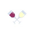 Glasses of wine crossed. Red and white wine. Symbol for liquor store Royalty Free Stock Photo