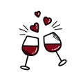 Glasses of wine doodle icon, vector illustration Royalty Free Stock Photo