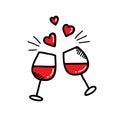 Glasses of wine doodle icon, vector illustration Royalty Free Stock Photo
