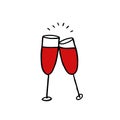 Glasses of wine doodle icon, vector illustration