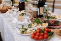 glasses for wine and drinks on the laid festive table in the restaurant Royalty Free Stock Photo