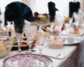glasses for wine and drinks on the laid festive table in the restaurant Royalty Free Stock Photo