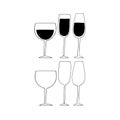 Glasses with wine and empty set icon, sticker. sketch hand drawn doodle style. minimalism, monochrome. drinks, bar