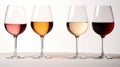 Glasses Of Wine - Set. Alcohol in glasses on a white background. Four wine glasses with different types of wine. Colorful drinks. Royalty Free Stock Photo
