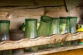 Glasses on the wooden shelf Royalty Free Stock Photo