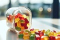 Glassful of goodness: Gummy supplements and chewable vitamins tempting in a glass jar, a flavorful delight for your