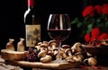 glassing wine with stuffed mushroom