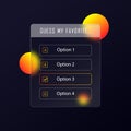 Glassmorphism style. Mockup questionnaire for social networks. Template social media quiz, tests. Realistic glass morphism effect