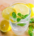 Glasss of mojito with lemon and drinking straw Royalty Free Stock Photo