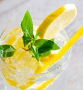 Glasss of mojito with lemon and drinking straw Royalty Free Stock Photo