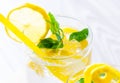 Glasss of mojito with lemon and drinking straw Royalty Free Stock Photo