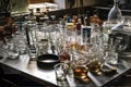 glassware arranged in a neat and orderly manner on benchtop Royalty Free Stock Photo