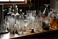 glassware arranged in a neat and orderly manner on benchtop Royalty Free Stock Photo