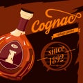 Glassware bottle of cognac vintage poster