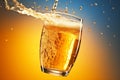 gradient drink glass bubble foam alcohol splash background yellow cold beer. Generative AI.