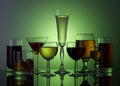 Glassware, glasses and wine glasses with backlight Royalty Free Stock Photo